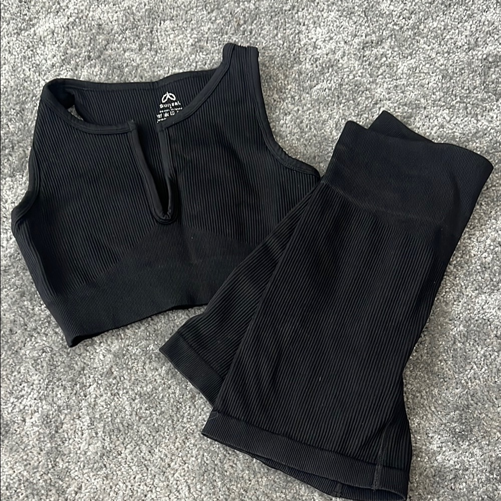 Sunzel Black Ribbed Workout Set